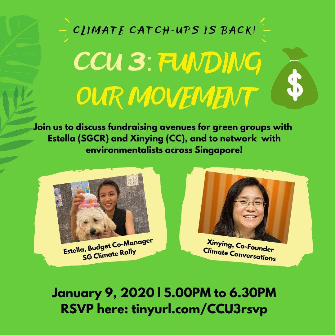 event poster for 'CCU3: Funding Our Movement' about funding avenues for green groups